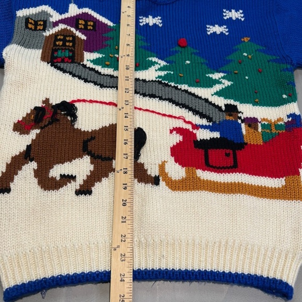 VTG 90s Y2K Women Blue Ugly Xmas Christmas Knit Sweater M Office party Snow-4348 - Picture 4 of 11